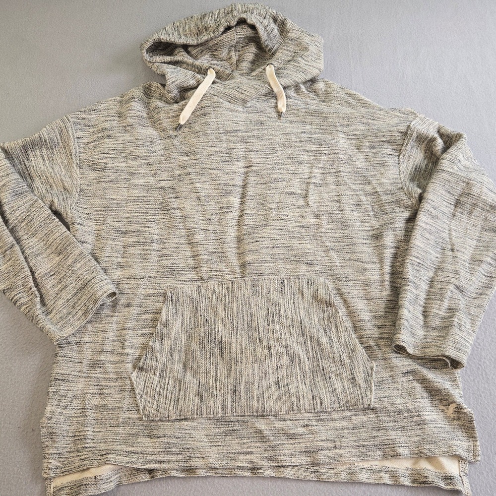 American Eagle Hoodie Womens Large Grey Marled Cotton Knit Pullover AE-177